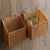 Kens bathroom shelf free punching bathroom toilet kitchen wall wall-mounted storage basket imitation rattan