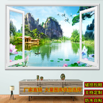 3D three-dimensional wall sticker fake window mural self-adhesive landscape painting bedroom living room decoration sticker Net red background wall waterproof