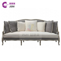JSM American country solid wood sofa export French pastoral retro three-person sofa fabric carved sofa spot