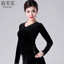 Rhyme Fanny Latin dance clothing top female adult winter velvet dance dress modern national standard body dance practice suit