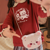 Original Mori tribe selling cute disease lace stitching design round neck plus velvet sweater 2021 new autumn and winter clothes