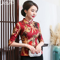 Spring and summer new improved cheongsam suit short fashion Chinese Tang dress top retro mom dress wedding dress large size