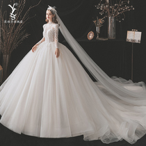 French light wedding dress 2021 new big tailing premium luxury bride main yarn temperament small man high end winter