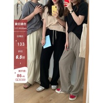 HEYGIRL black brother bi enters and knocks well to wear high waist thin lace-up casual pants female Korean loose straight pants autumn