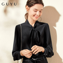 Bow knot white shirt womens long-sleeved 2022 autumn new design chiffon top temperament professional black shirt
