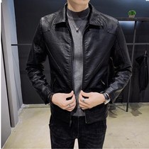  Leather mens leather motorcycle autumn and winter slim Korean version of the trend handsome youth plus velvet thickened mens leather jacket jacket