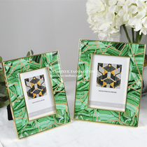 Nordic light luxury glass gold border agate agate stone pattern photo frame high-end model room study bedroom decoration soft decoration decoration