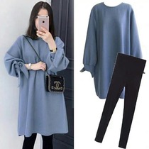 Pregnancy Woman Bottling 2020 Autumn and Autumn Suits European and American Long sleeves Dress Loose Foreign Air Sweater Winter Plus Fleece