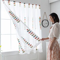 Finished curtains free of punching installation Velcro paste window screen bay window balcony small window rental room short curtain gauze curtain