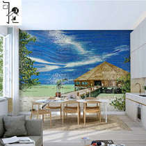Landscape glass mosaic puzzle cut painting living room dining room entrance Southeast Asian style art decorative background wall