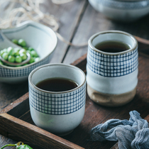 Retro coarse pottery cup soup swallow cup coffee cup Milk Cup creative Cup Tea Cup Cup Cup Cup Cup Korean style Japanese Plaid tableware