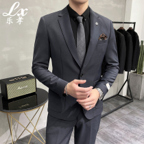 Mens suit set retro Ming line collar design non-iron suit business casual dress groom wedding dress