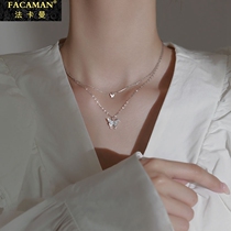 Fakaman sterly silver butterfly necklace female fairy double layer light luxury niche choker 2021 new design sense