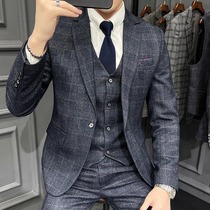 Plaid western-style suit mens Korean version casual workout Inn Wind groom wedding gown wedding gown suit jacket male trend
