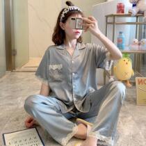 Angelina zl pajamas Women summer short sleeve trousers Ice Silk thin silk sexy solid color home clothes
