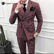 New mens suit business British slim suit Korean version of formal dress groom wedding dress three-piece set