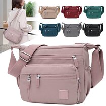 2021 Summer new ladies bag zipped bag zipped single shoulder bag Oxford spinning small square bag single shoulder inclined satchel all light purple