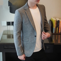 Cashmere suit mens 2021 autumn and winter new fashion slim fit handsome short casual suit British wind wool coat