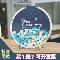 Wedding wedding love wood chips sign in solid wood Photo Frame Signature book custom creative personality European round blue