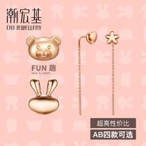 Tide Acer FUN Rabbit Bear 18K gold rose gold ear wire female color gold stud earrings female F