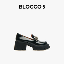 BLOCCO5 spring summer round head horse rank buckle Lefu shoes womens leather shoes single shoe tide on the chain BOLOCCO5