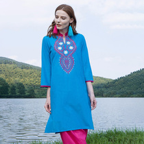 Indian imports Bollywood Ambience Embroidered National Wind Women Dress Blouses Pure Cotton Spring Autumn Holiday Indian Dance