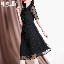 Mother True Silk Mulberry Silk Embroidery High-end One-piece Dress Woman 2022 Summer clothes Heavy work Embroidery Genuine Silk Short Sleeve Skirt