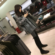 Knitted cardigan womens early spring 2021 new Korean version of the lazy wind thin medium-long wild plaid sweater jacket