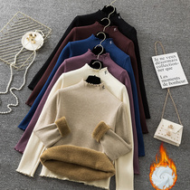 2020 half high collar base shirt women plus velvet thick sweater women autumn and winter one velvet interior slim pullover top