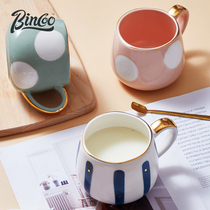 Bincoo Ceramic creative mug High facial value water cup with spoon Milk oatmeal coffee cup ins girl cute