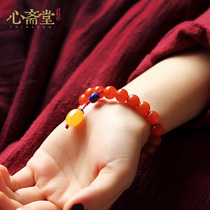 Heart Zhaitang (quiet) natural Sichuan material cherry red full meat South red agate hand string female lap play Buddha beads