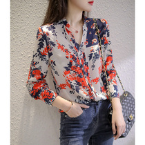 Mularsa method famous hime printed shirt 2022 new spring and summer light cooked lining with long sleeves crushed floral v collar blouse
