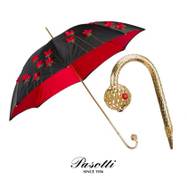 Pasotti Italy Artisanal Ladies Sunny Umbrella Double Fabric Gift Black Ruby Crystal Handle