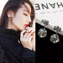 925 Sterling Silver Crystal Bow Earrings Female Temperament Diamond Korea Simple Advanced earrings Earrings Earrings