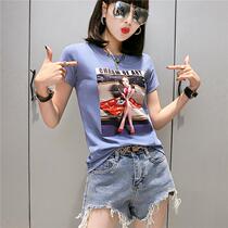 Europe and the United States tide brand 2021 summer new women's fashion cotton short sleeve T-shirt slim nail bead hot drill shirt jacket