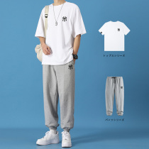 Gray sweatpants mens summer thin drawstring basketball pants trend casual pants Ruffian handsome suit mens set