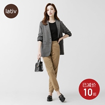 LaTV Chengyi Womens Cotton Tire Spring and Summer New Four Seasons Casual Pants Elastic Waist Head Corset Pants Womens Clothing