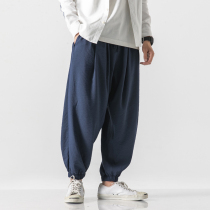 Spring and summer Harlem pants mens bunched feet loose big crotch pants low crotch Japanese thin closed foot casual bloomers fat