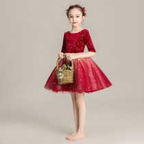 Girls birthday princess dress puffy gauze childrens evening dress flower girl wedding dress flower girl piano performance autumn and winter