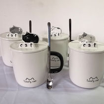 Creative mug ceramic cup cartoon girl water cup with lid spoon Cup breakfast cup Milk Cup coffee cup tea cup
