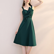 Autumn green suspenders thin dress short 2021 New temperament celebrity birthday dress Party small dress women