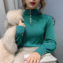 Half-height collar bottom sweater woman inside lap 2019 autumn and winter new ocean gas mesh red thickened lantern sleeve head-knitted sweatshirt