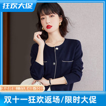 JOLIMENT navy blue knitted cardigan womens autumn 2022 new retro chic short coat womens top