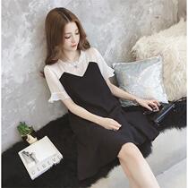 Maternity dress 2022 new summer can breastfeed to show thin stitching maternity skirt chiffon ruffled little black dress