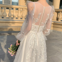 Travel long sleeve light wedding dress 2021 bride simple Moren Super fairy dream little man Daily dress short skirt summer