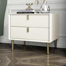 Italian light luxury minimalist bedside table simple modern gray bedroom ultra narrow mini solid wood leather bedside cabinet