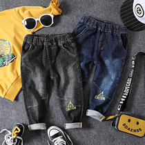 Boy cotton bounty jeans spring autumn and autumn new products Childrens baby letters embroidered long pants baby 100 lap pants