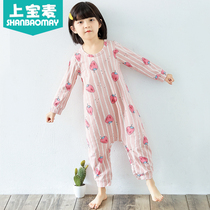 Upper Bao Mai 2020 Spring and Autumn New Childrens conjoined pajamas cotton long sleeve one-piece clothes to prevent cold Girls Pajamas anti-kick