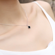 Civet s925 sterling silver black full diamond Clover pendant day Korea simple joker tide short collarbone necklace female