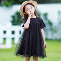 Girls foreign style dress Korean summer dress 2021 New middle child net yarn pleated skirt childrens holiday princess skirt